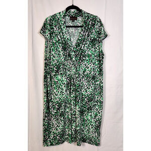 Dana Buchman 2X $68 Green Leafy Print Liquid Knit Dress Plus Botanical